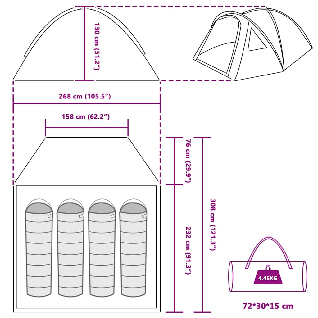 Camping Telt Grå og oransje 308 x 268 x 130 cm Polyester