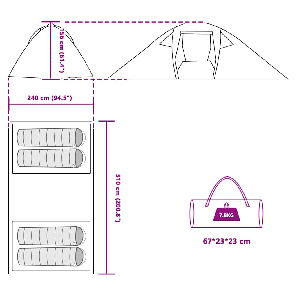 Telt med tak Annet med luftventil Blå og svart 510 x 240 x 156 cm Polyester
