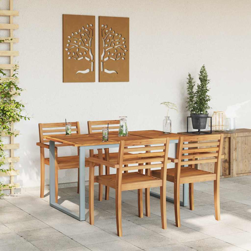 Hage middagbord Grå 140 x 80 x 75 cm Stål og solid akasietre
