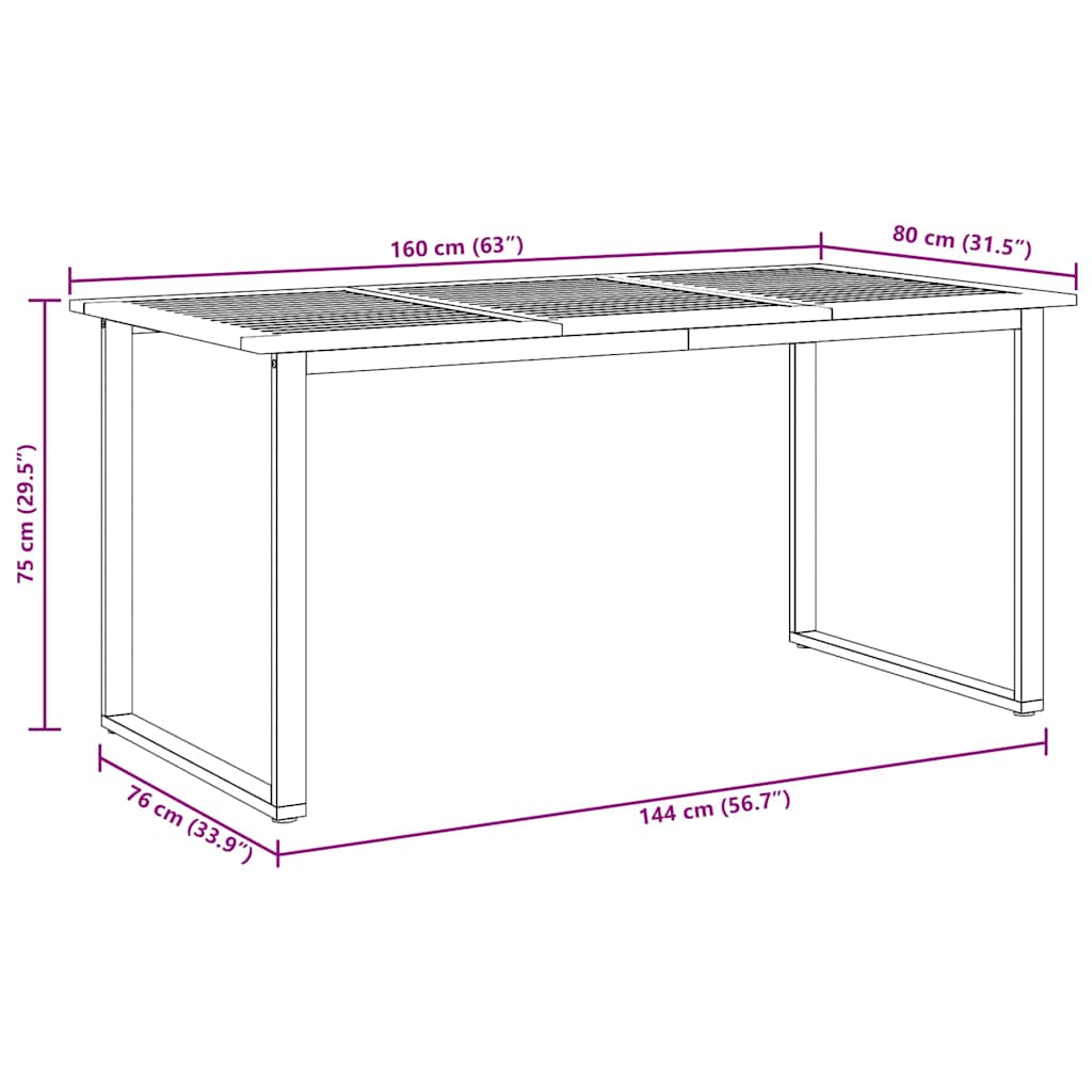 Hage middagbord Grå 160 x 80 x 75 cm Stål og solid akasietre