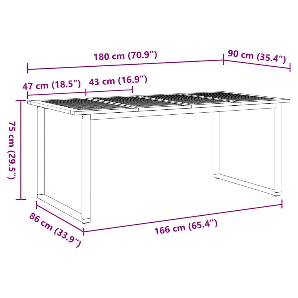 Hage middagbord Grå 180 x 90 x 75 cm Stål og solid akasietre
