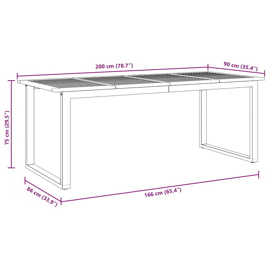 Hage middagbord Grå 200 x 90 x 75 cm Stål og solid akasietre