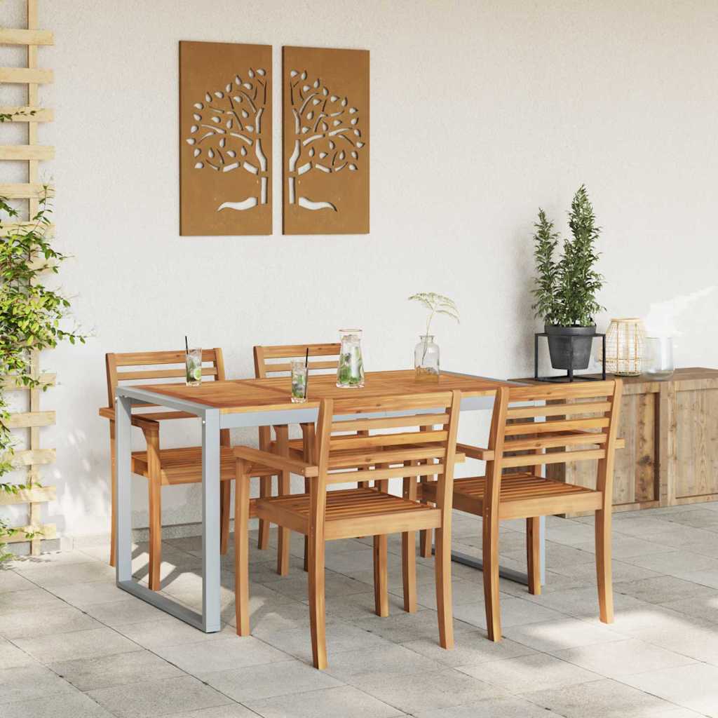 Hage middagbord Grå 140 x 80 x 75 cm Stål og solid akasietre