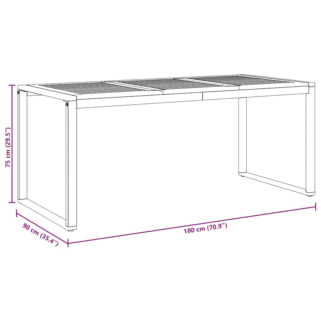 Hage middagbord Grå 180 x 90 x 75 cm Stål og solid akasietre