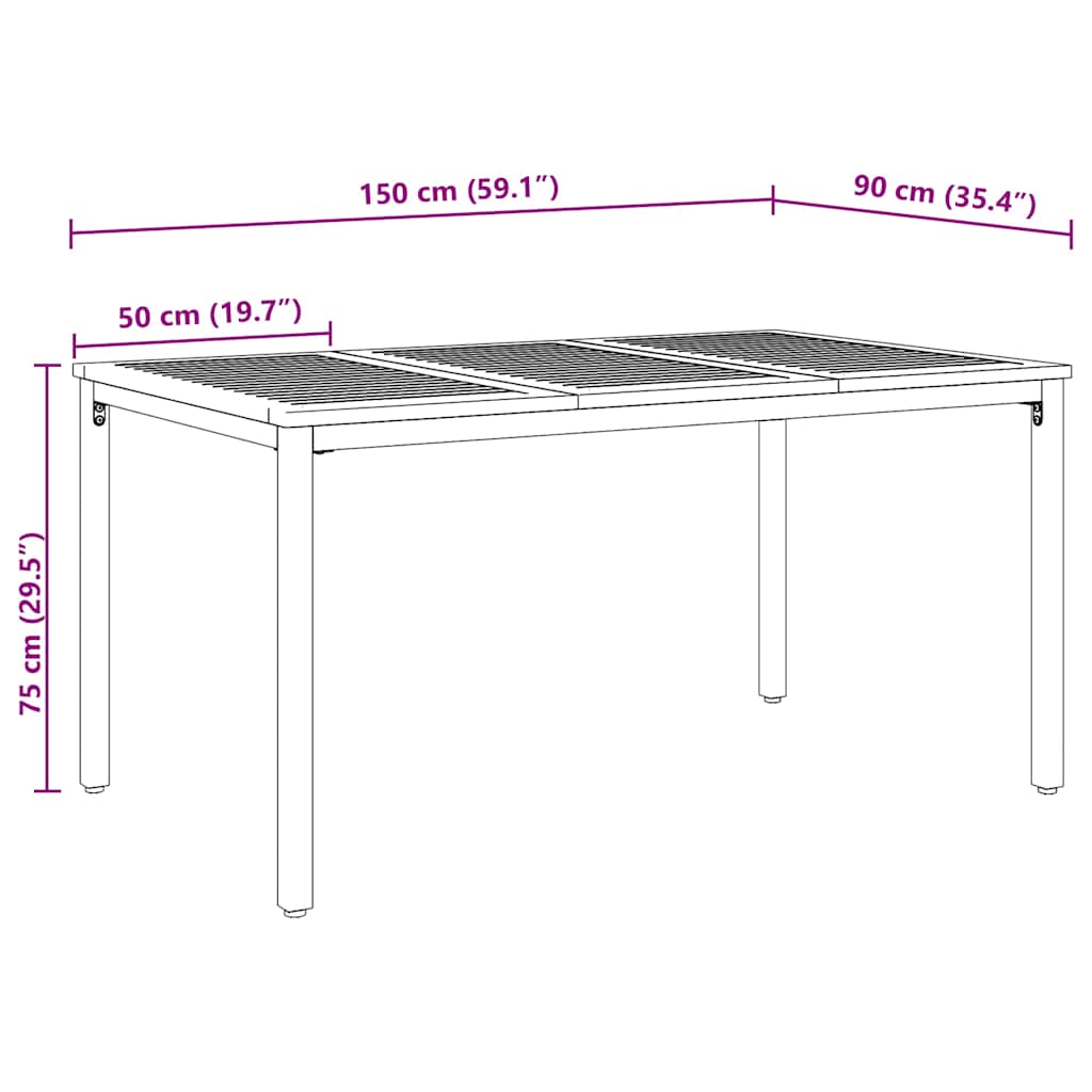 Utendørsbord Naturlig og svart 150 x 90 x 75 cm heltre akasie