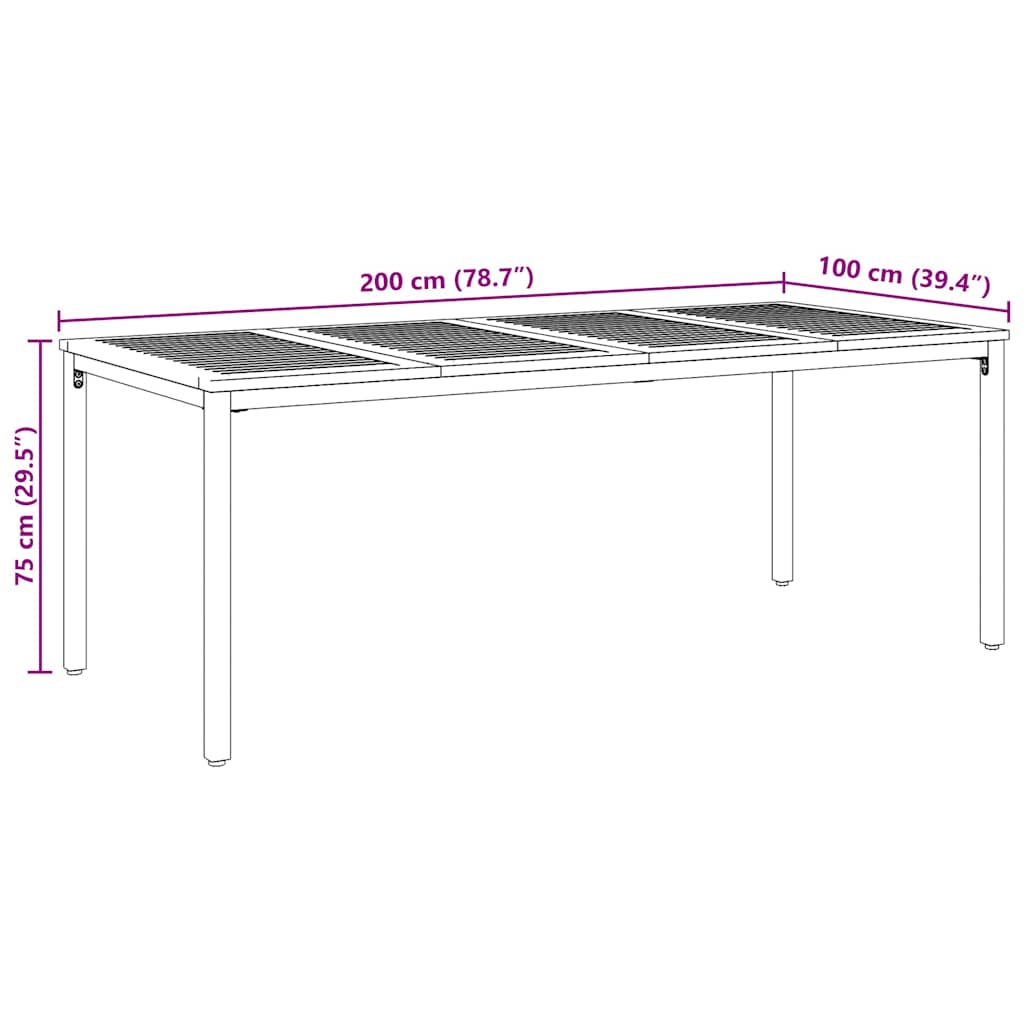 Utendørsbord Naturlig og svart 200 x 90 x 75 cm heltre akasie