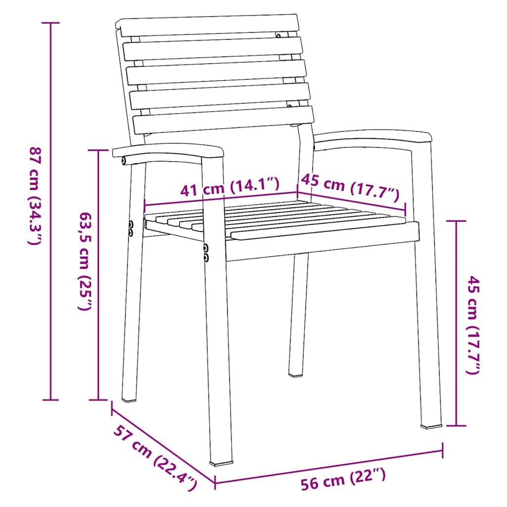 Hage Stol 2 pcs Brun 56 x 57 x 87cm Massivt akasietre