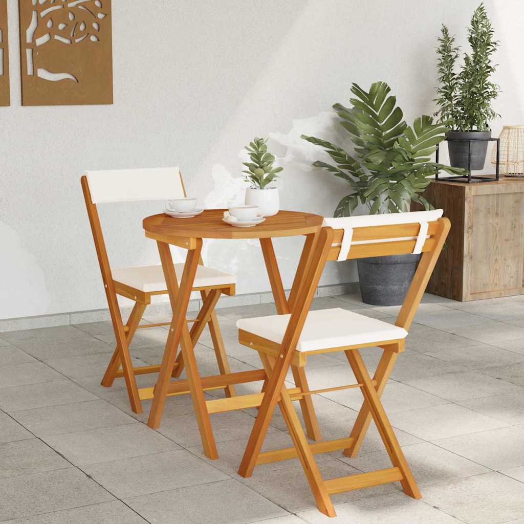 3-delt foldbart bistrosett med puter i massivt akasietre