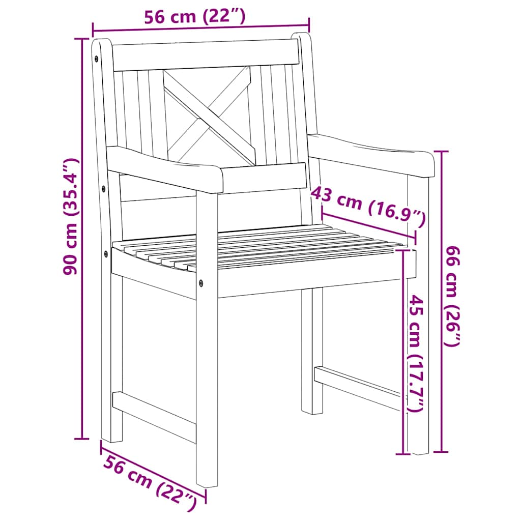 Hage Stol 2 pcs Brun 56 x 56 x 90 cm Massivt akasietre