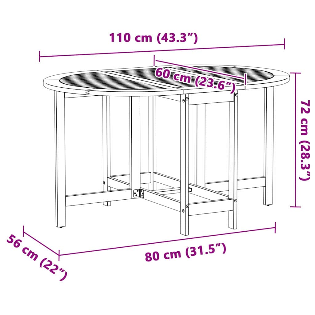 Hagebord 5 pcs Brun 110 x 60 x 72 cm Massivt akasietre