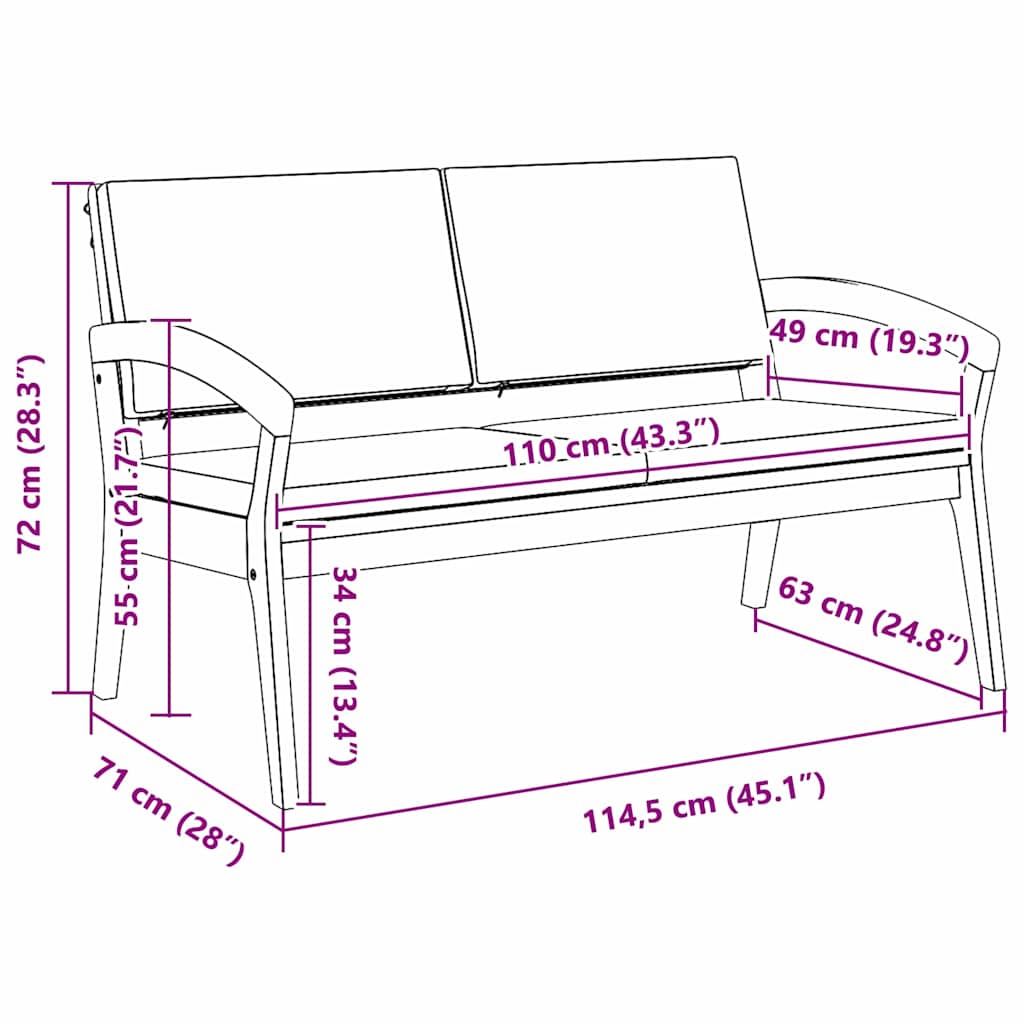 Hagebenk med puter 115x70x72 cm Solid akasietre