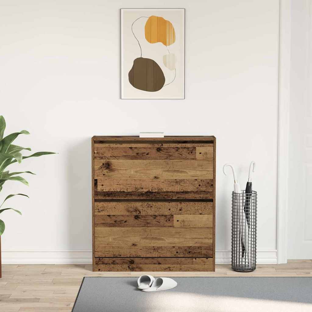 Skohylle med Flip Skuff Gamle Tremateriale 80x21x87,5 cm