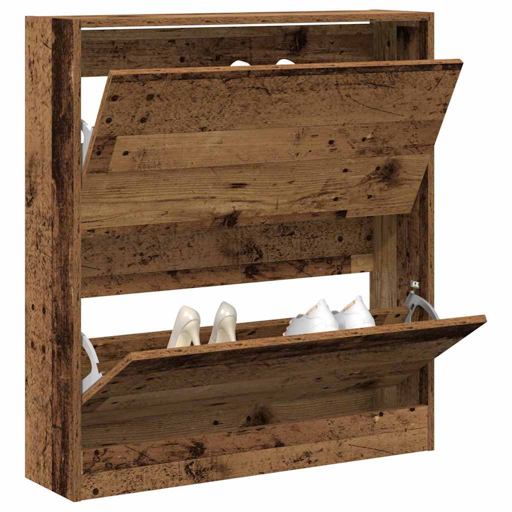 Skohylle med Flip Skuff Gamle Tremateriale 80x21x87,5 cm