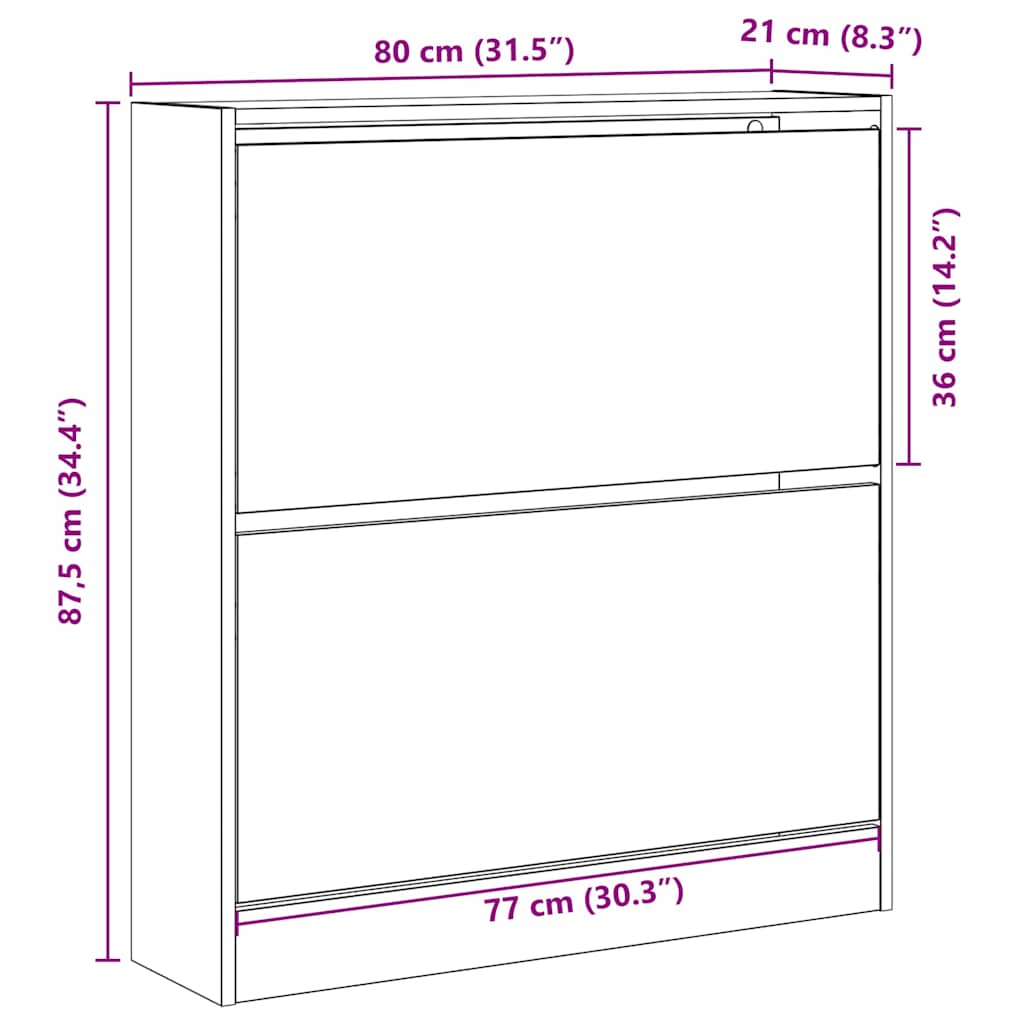 Skohylle med Flip Skuff Gamle Tremateriale 80x21x87,5 cm