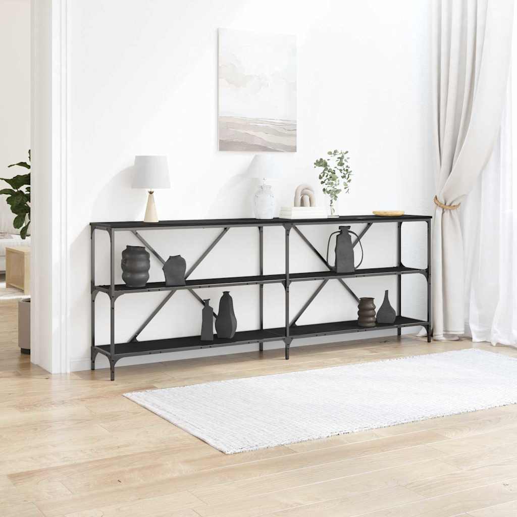 Konsollbord Svart eik 200 x 30 x 75 cm Ingeniørtre og metall