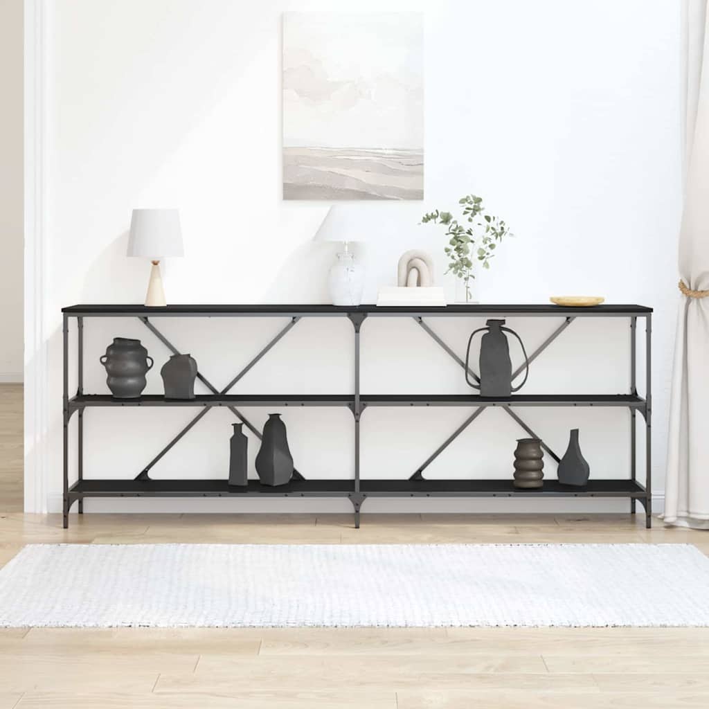 Konsollbord Svart eik 200 x 30 x 75 cm Ingeniørtre og metall