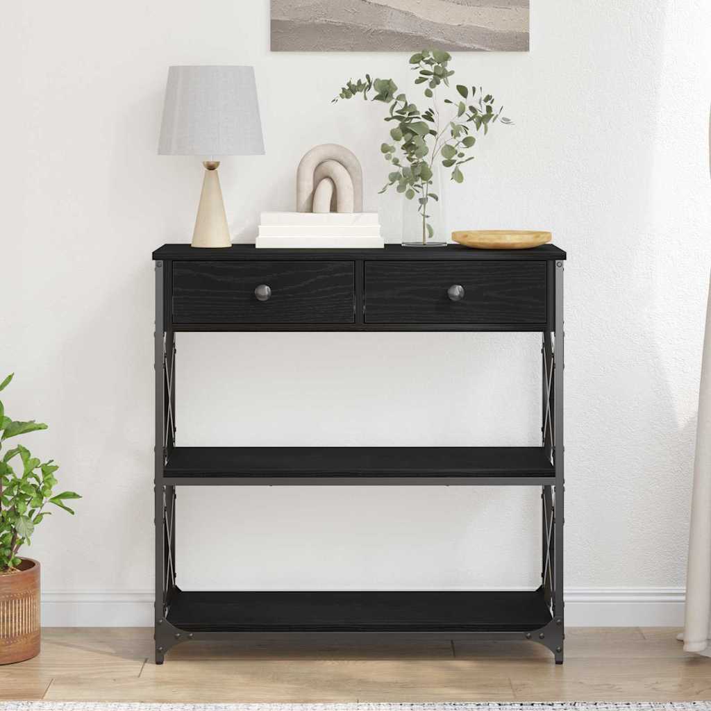 Konsollbord Svart Eik 75x28x75 cm Ingeniørtre og Stål