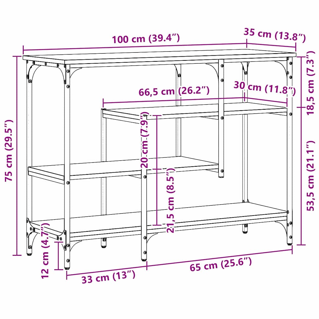 Konsollbord Svart eik 100 x 35 x 75 cm Ingeniørtre og metall