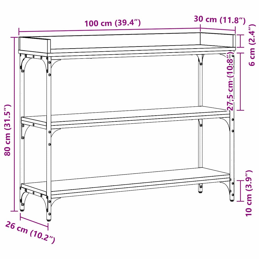 Konsollbord Svart Eik 100x30x80 cm Konstruert Tre og Stål