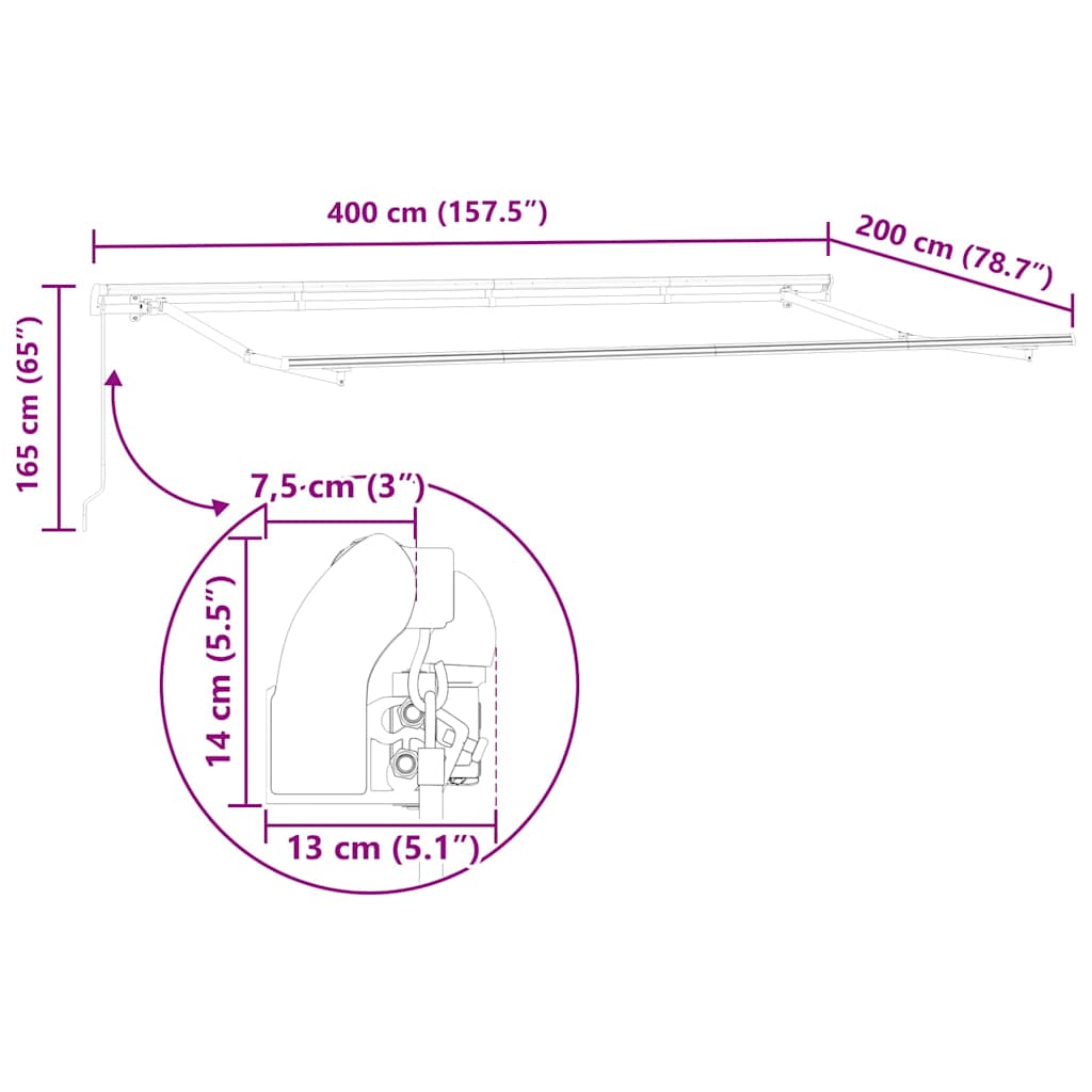 Innvendbar Markise Blå og hvit 400x200 cm 400 x 200 cm 4x2 m