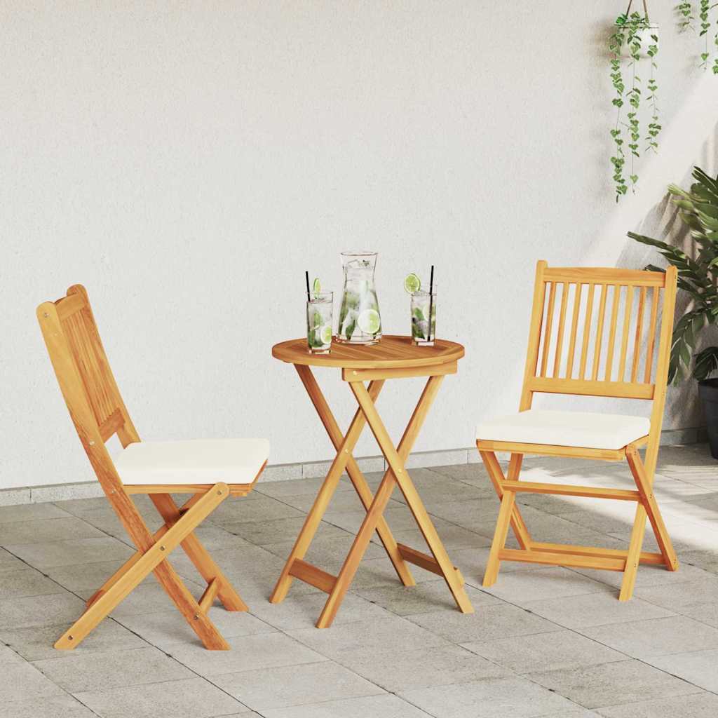 Foldbare Hagemøbler med Hvite Puter 2 stk Solid Akasietre