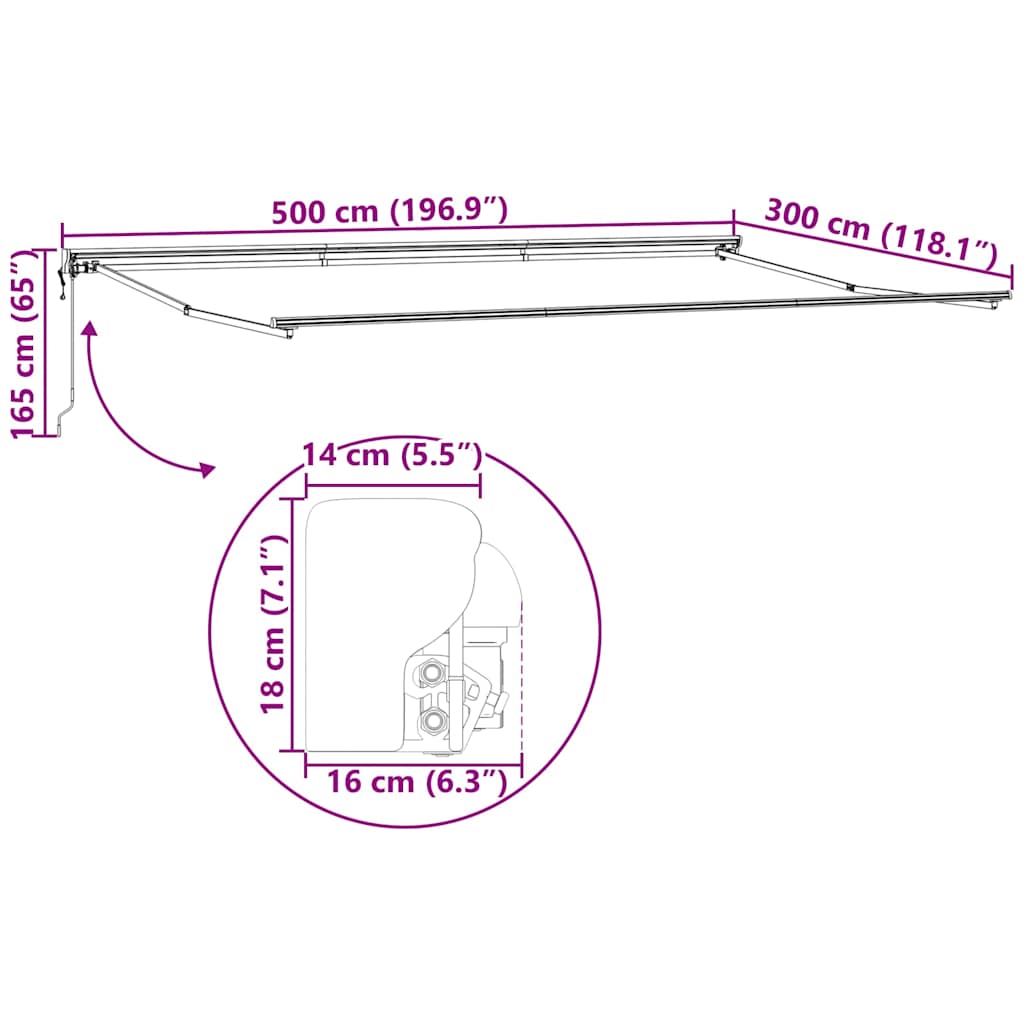 Markiseramme Antrasitt 5 x 3 m Pulverlakkert stål og aluminium