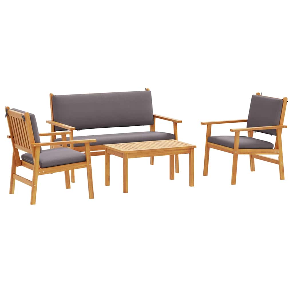 4-delt hagesofaset med puter i solid akasietre