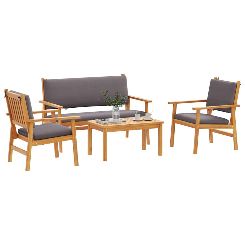 4-delt hagesofaset med puter i solid akasietre