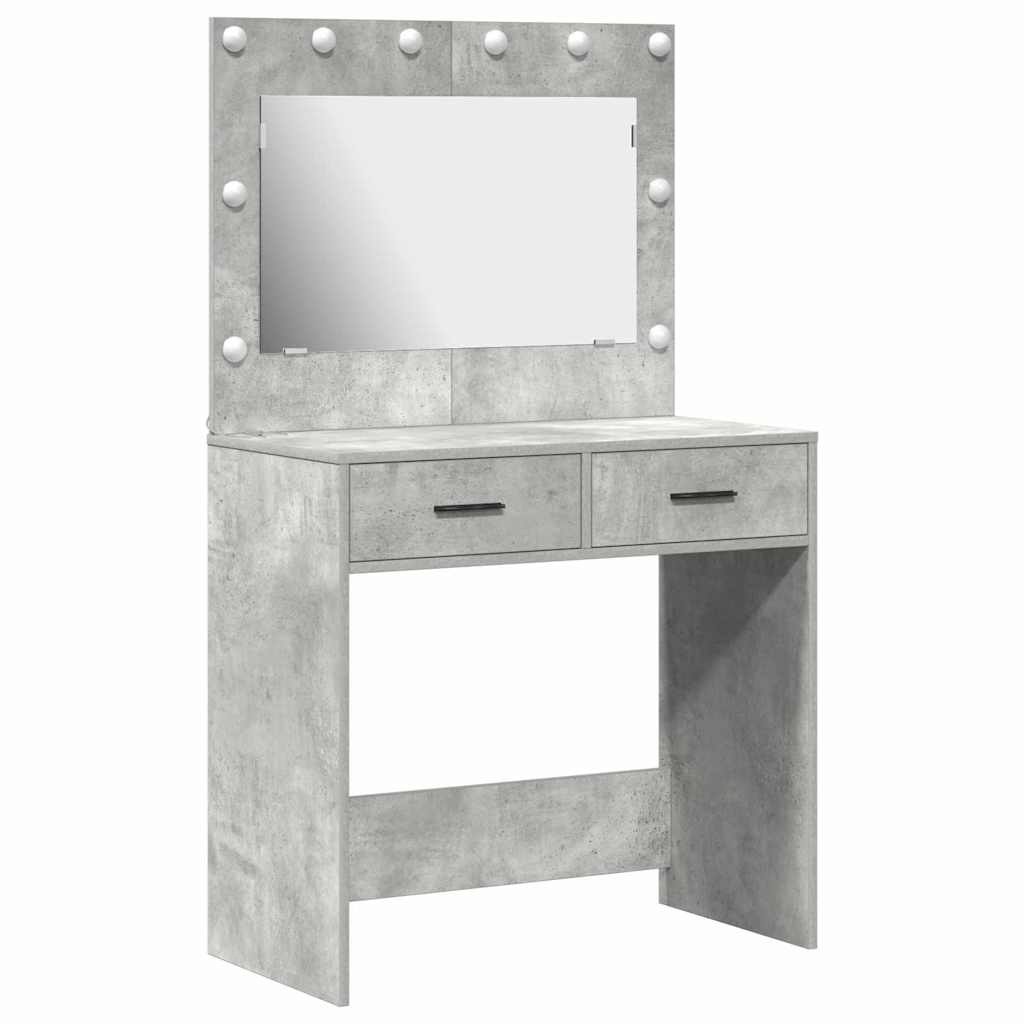 Sminkebord med LED-lamper Betonggrå 78,5x41x135 cm