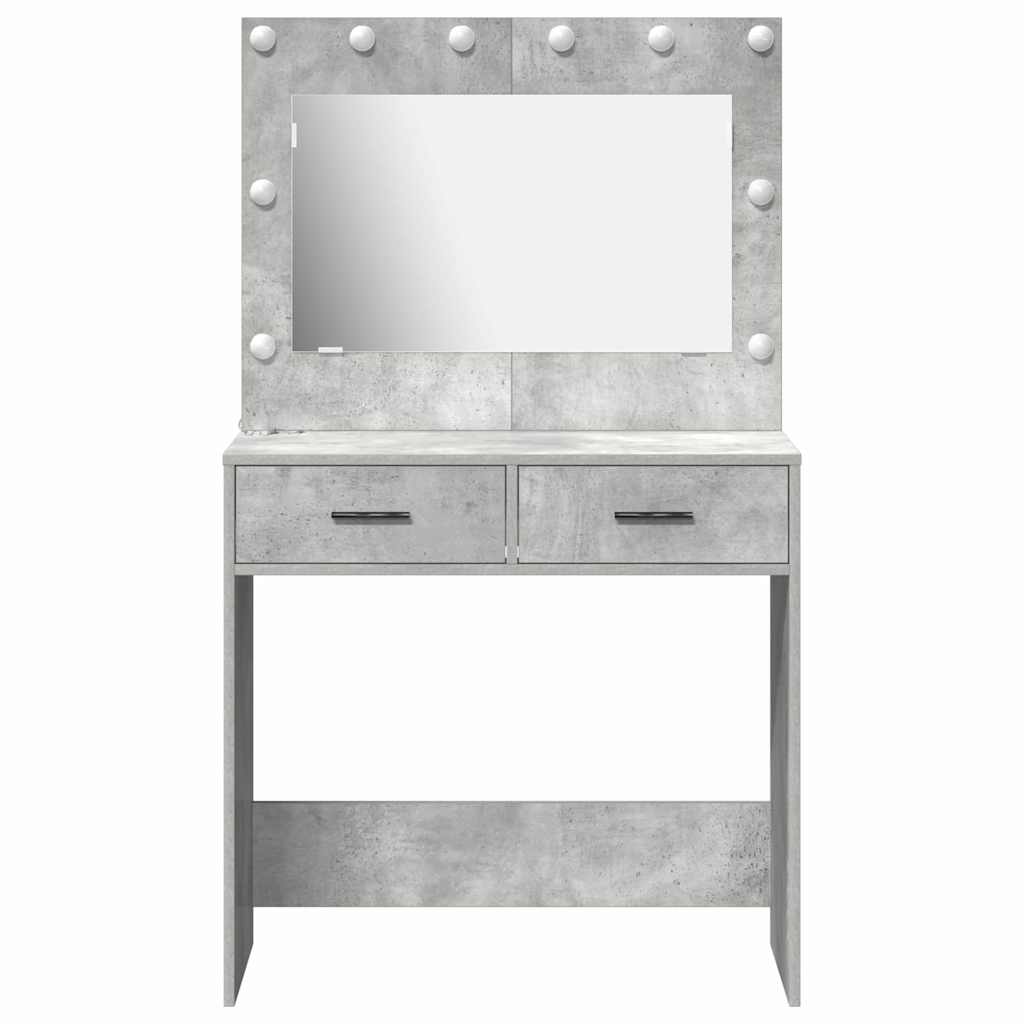 Sminkebord med LED-lamper Betonggrå 78,5x41x135 cm
