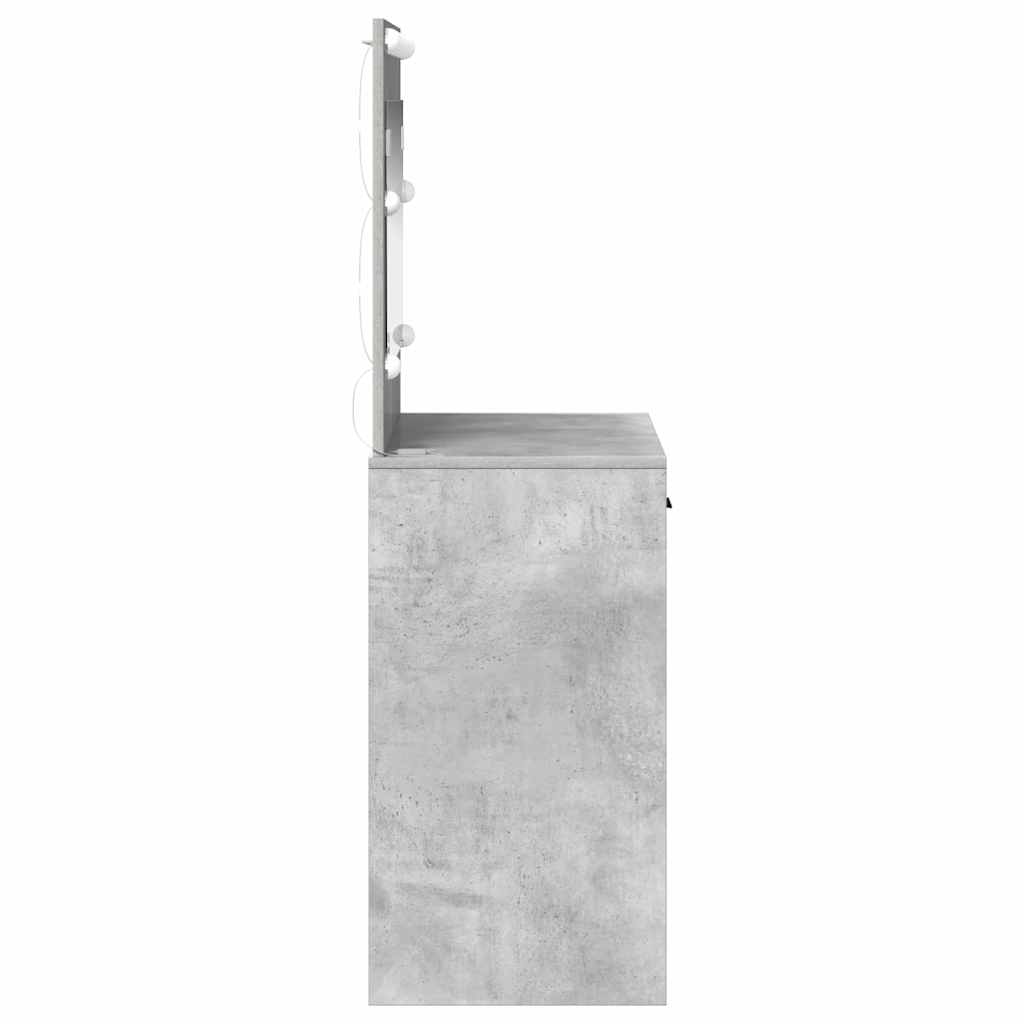 Sminkebord med LED-lamper Betonggrå 78,5x41x135 cm