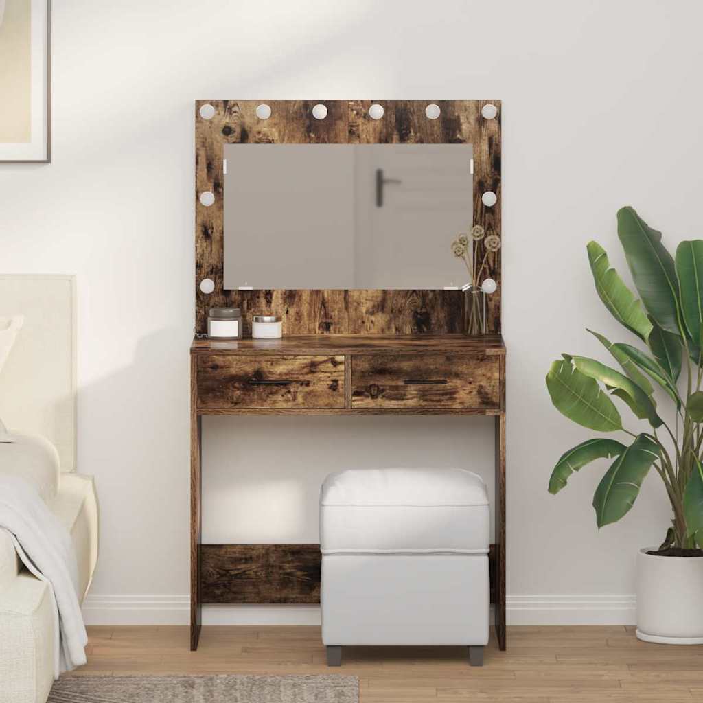 Dressingbord med LED-lamper Røkt eik 78.5x41x135 cm