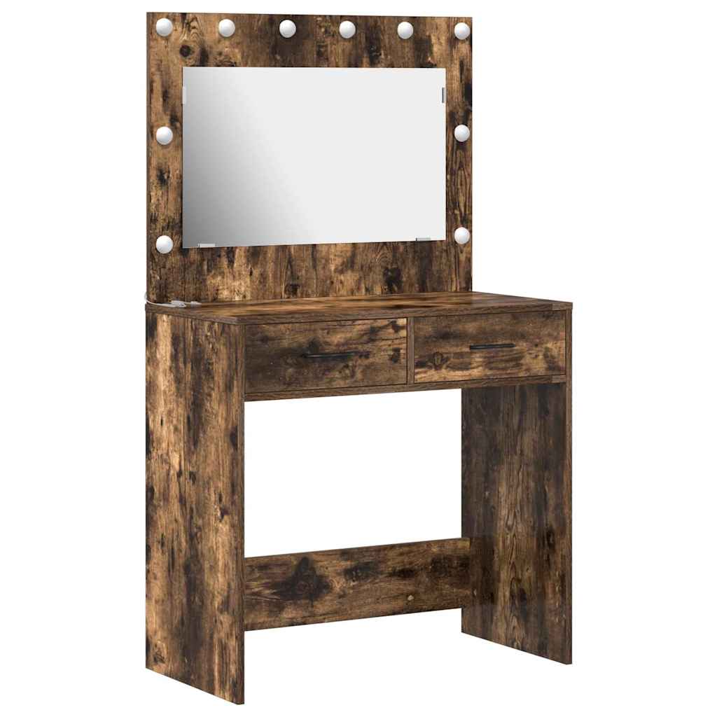 Dressingbord med LED-lamper Røkt eik 78.5x41x135 cm