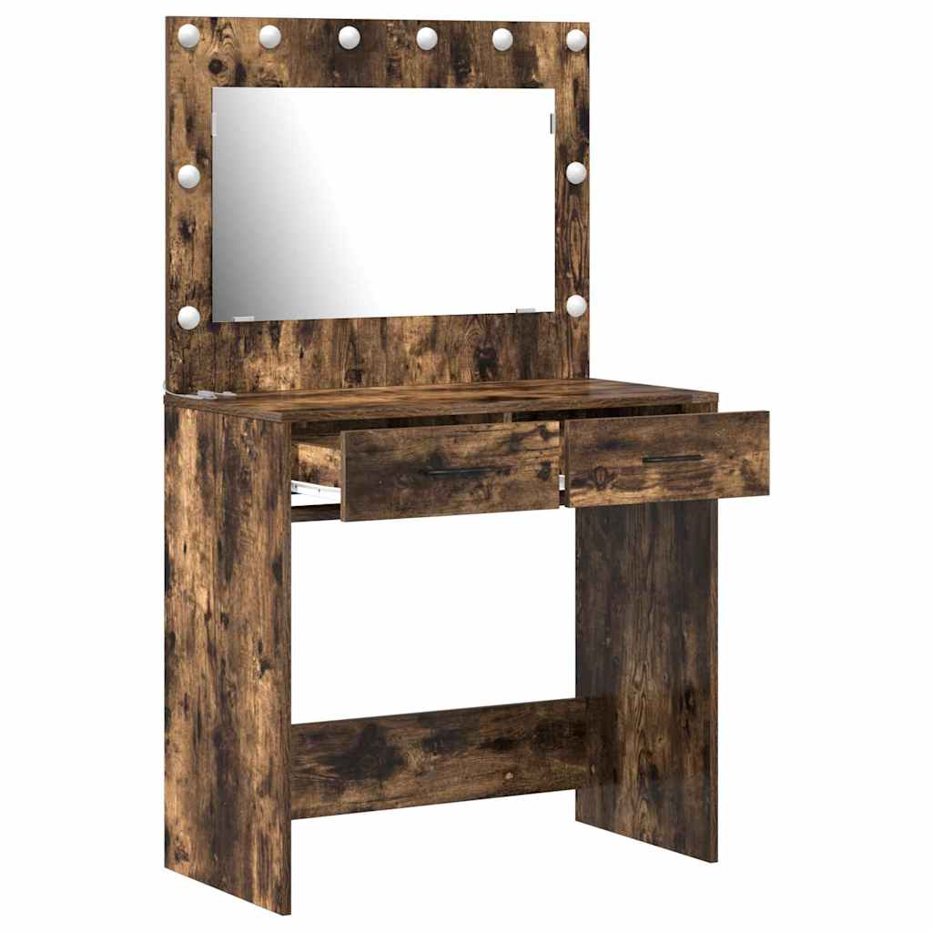 Dressingbord med LED-lamper Røkt eik 78.5x41x135 cm