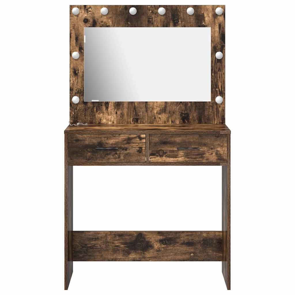 Dressingbord med LED-lamper Røkt eik 78.5x41x135 cm
