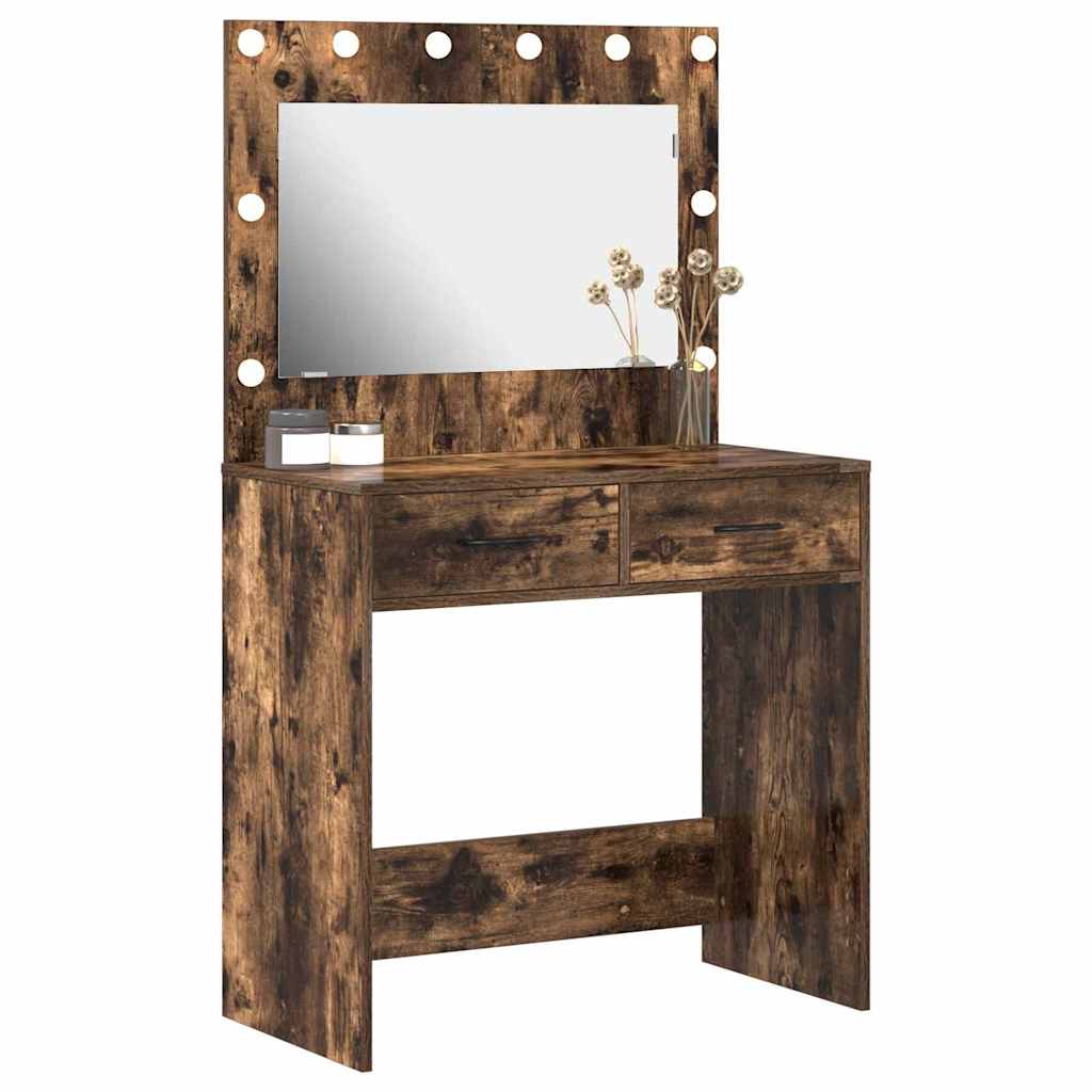 Dressingbord med LED-lamper Røkt eik 78.5x41x135 cm