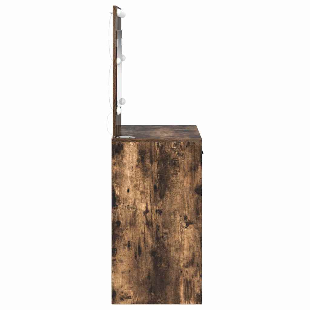 Dressingbord med LED-lamper Røkt eik 78.5x41x135 cm