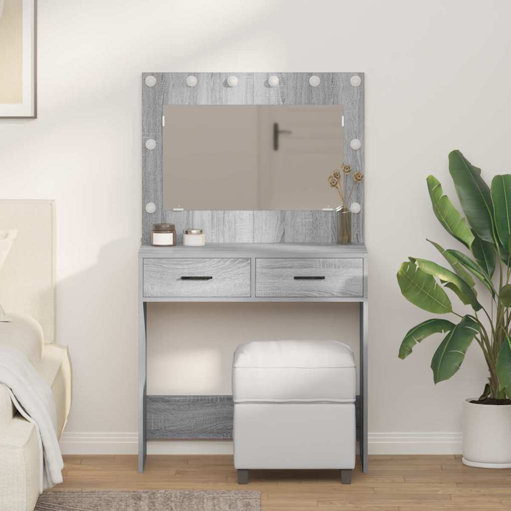 dressingbord med LED-lamper Grå sonoma 78,5x41x135 cm