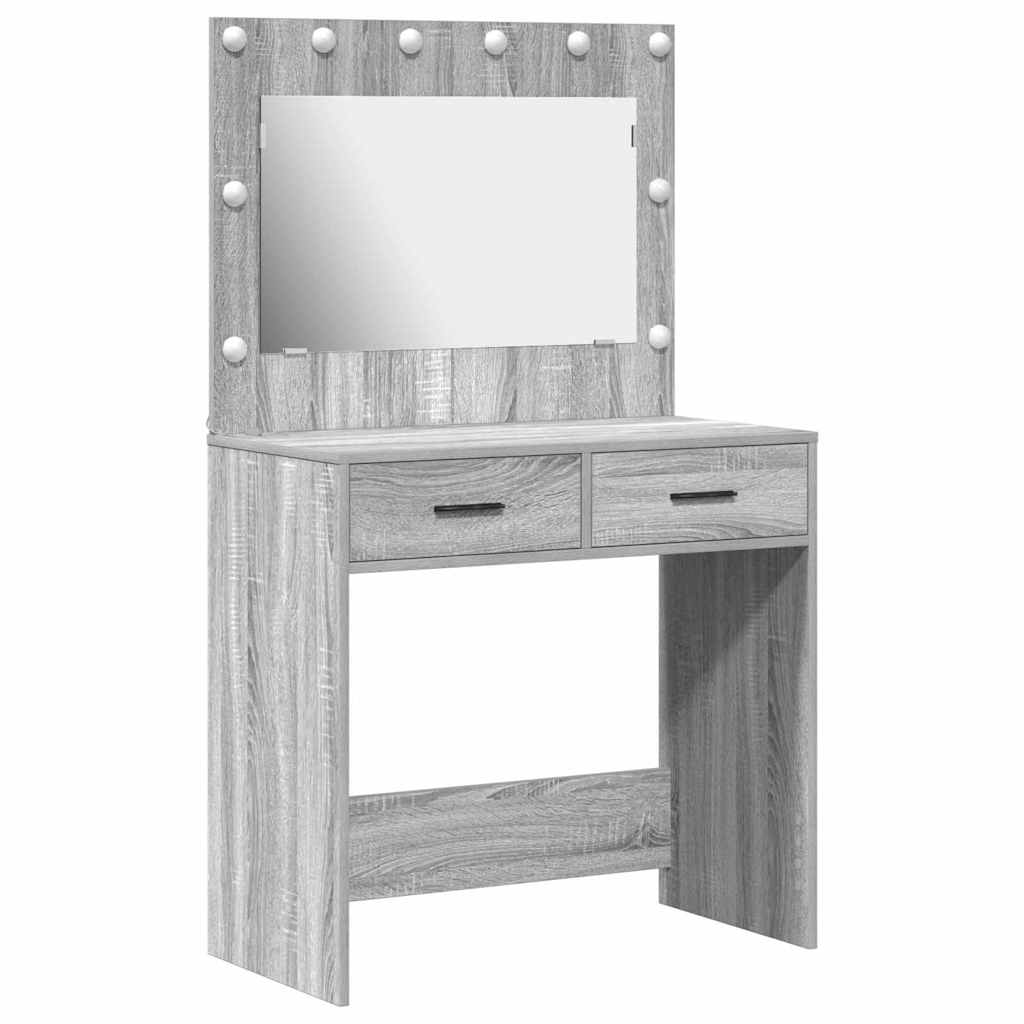 dressingbord med LED-lamper Grå sonoma 78,5x41x135 cm