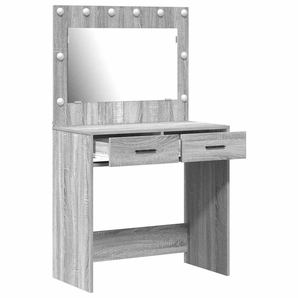 dressingbord med LED-lamper Grå sonoma 78,5x41x135 cm