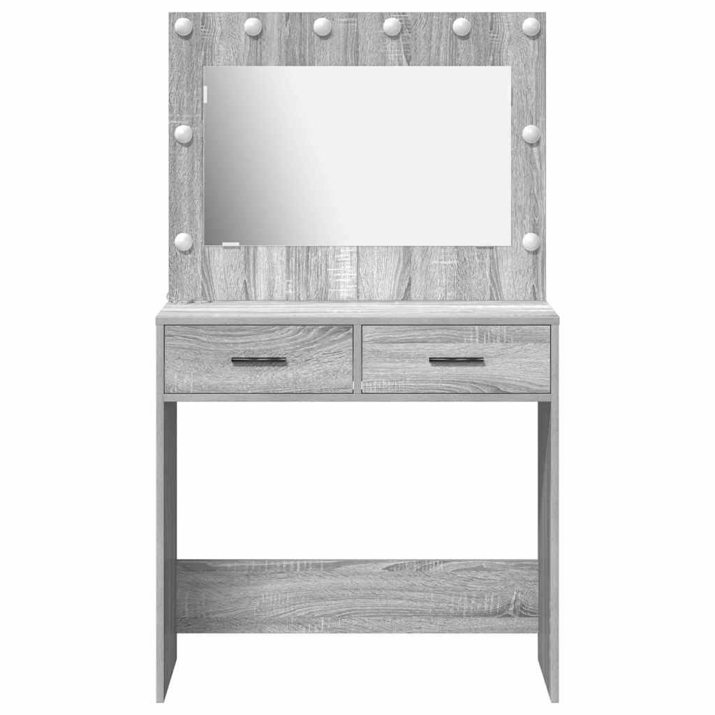 dressingbord med LED-lamper Grå sonoma 78,5x41x135 cm