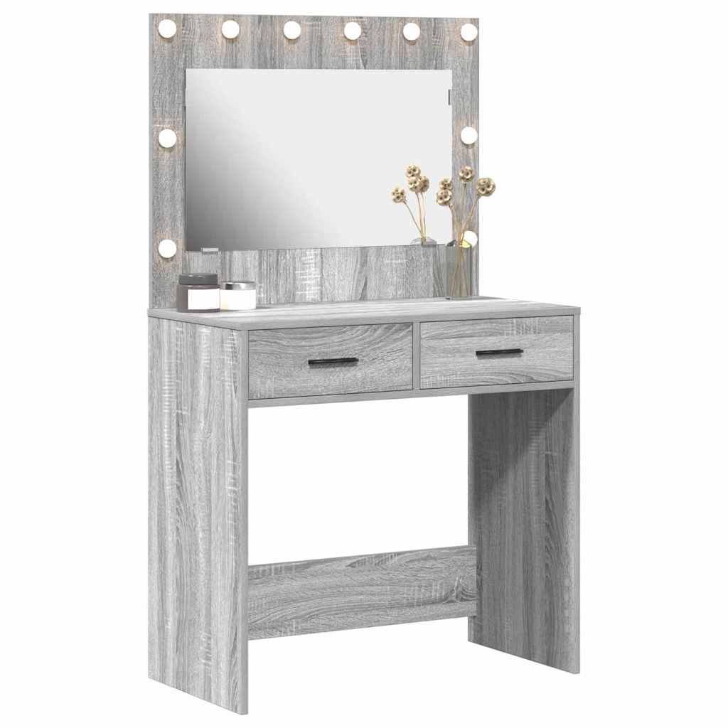 dressingbord med LED-lamper Grå sonoma 78,5x41x135 cm