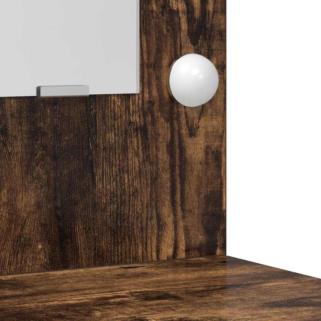 Sminkebord med LED-lamper Røkt eik 50x41x135 cm