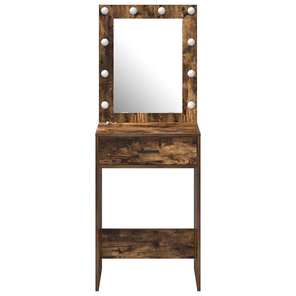 Sminkebord med LED-lamper Røkt eik 50x41x135 cm