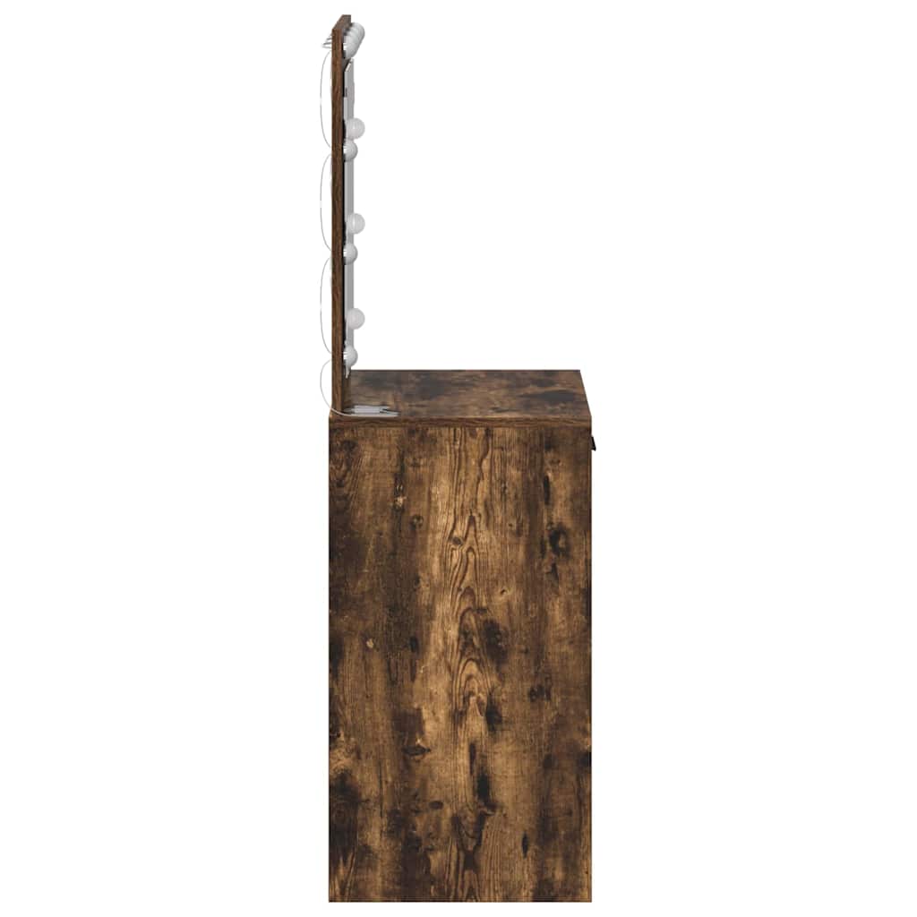 Sminkebord med LED-lamper Røkt eik 50x41x135 cm
