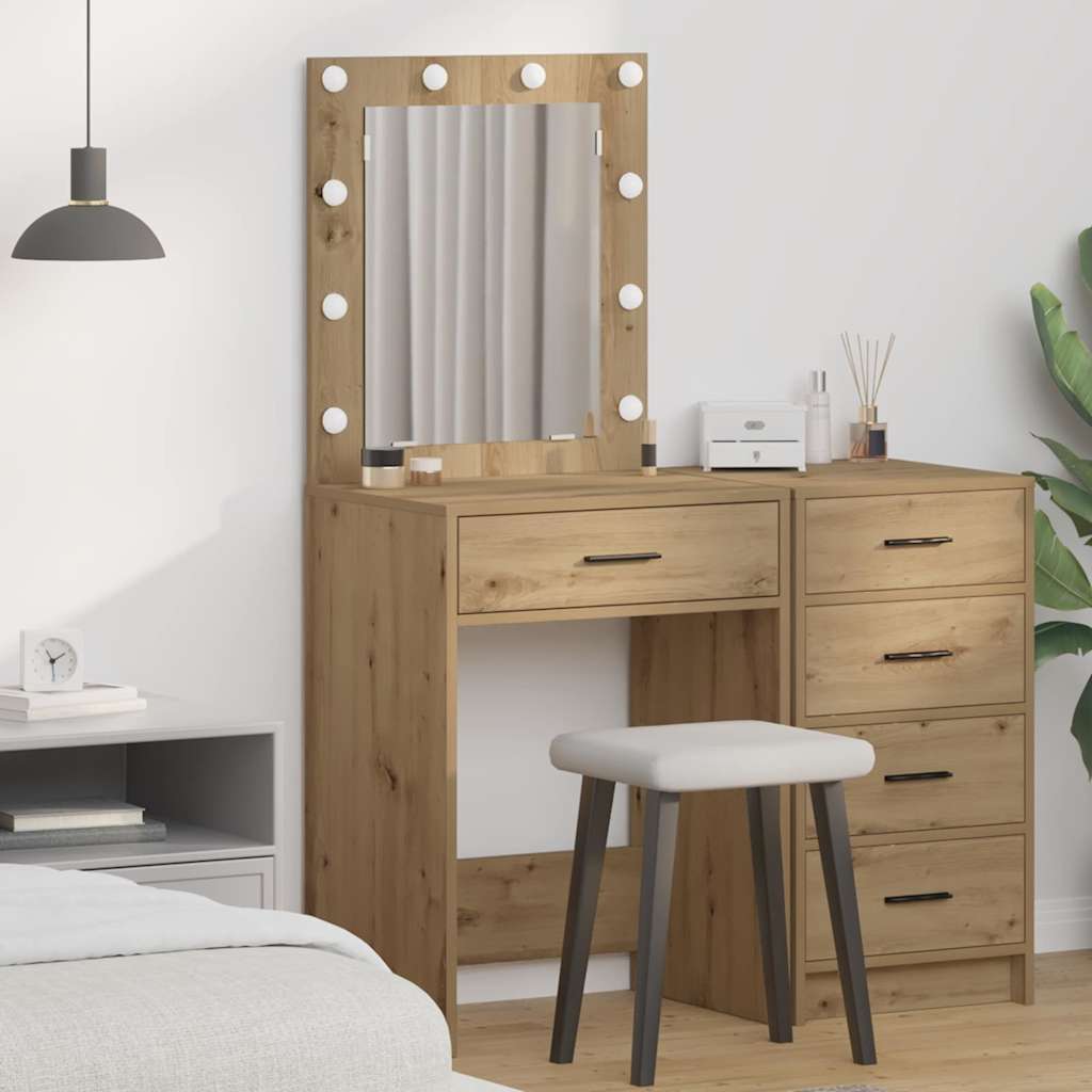 Sminkebord med LED-lamper Artisan Eik 50x41x135 cm