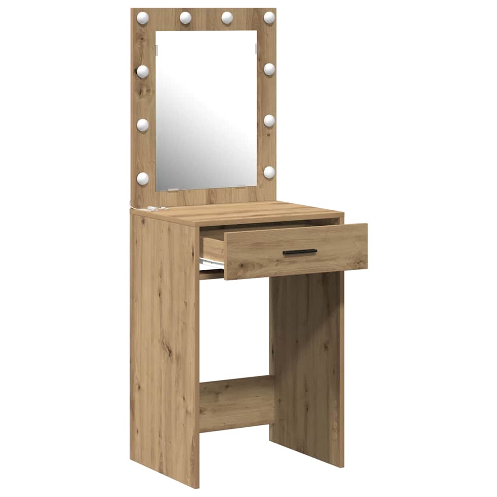 Sminkebord med LED-lamper Artisan Eik 50x41x135 cm