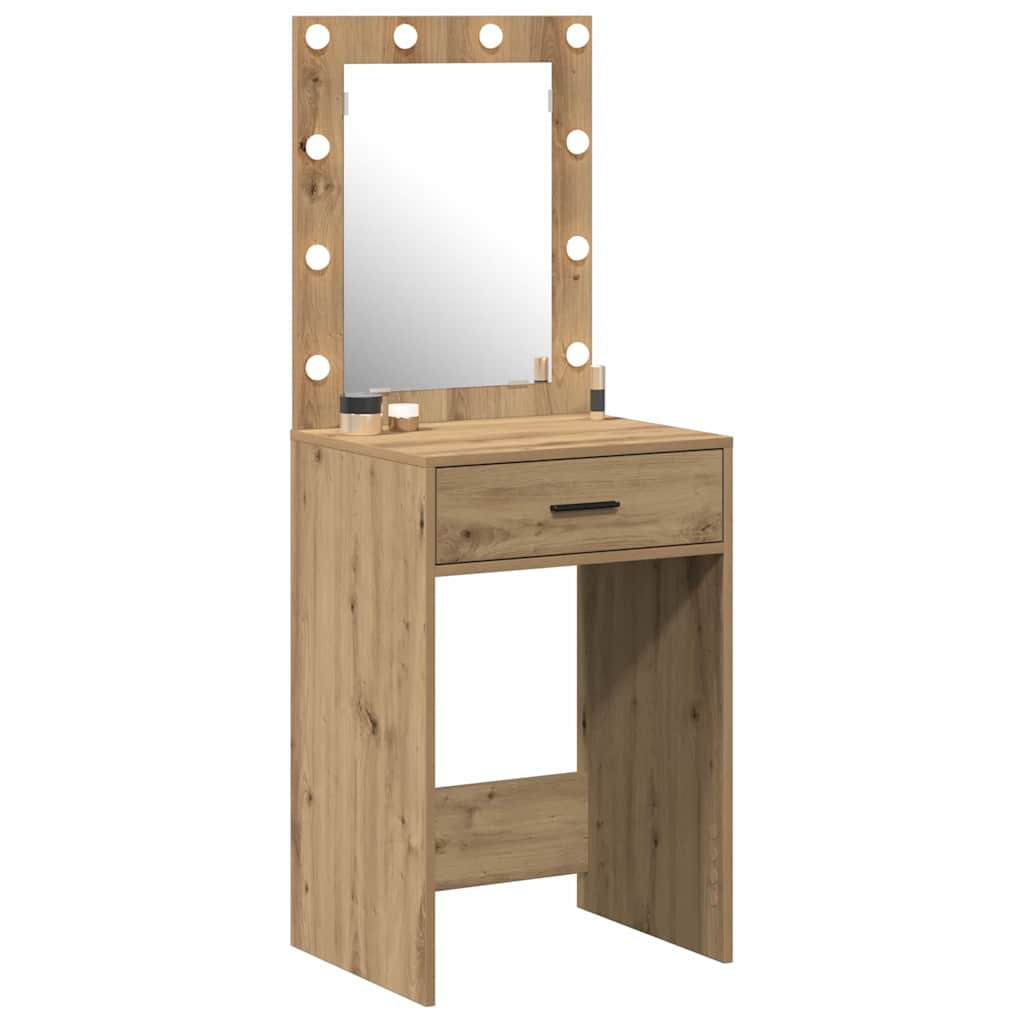 Sminkebord med LED-lamper Artisan Eik 50x41x135 cm