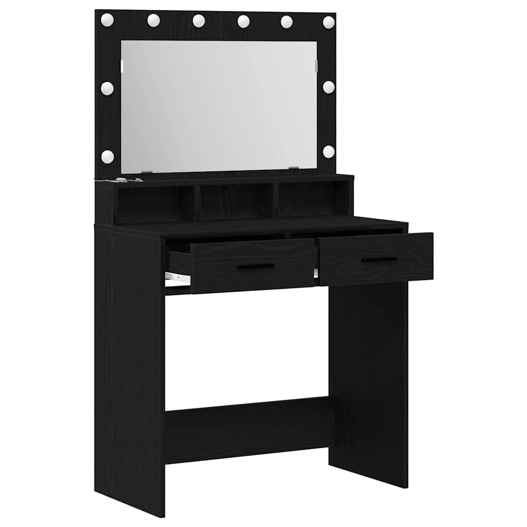 Sminkebord med LED-lamper, Svart Eik, 79x41x135 cm