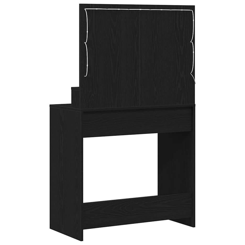 Sminkebord med LED-lamper, Svart Eik, 79x41x135 cm